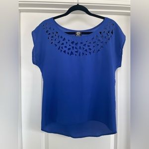 Lightweight Royal Blue Geometric Cutout Top